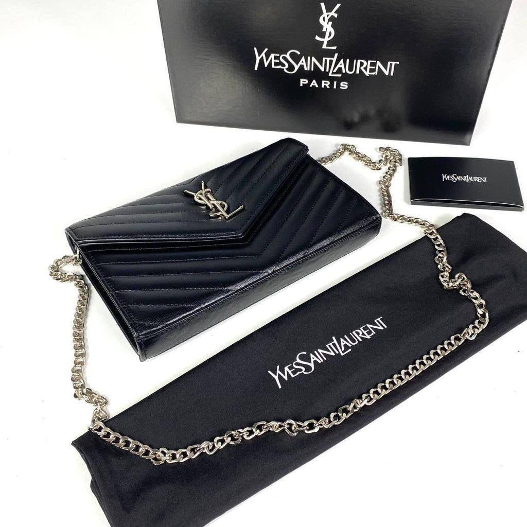 Yves Saint Laurent (YSL) Quilted Shoulder Bag 100% genuine leather Clutch.
