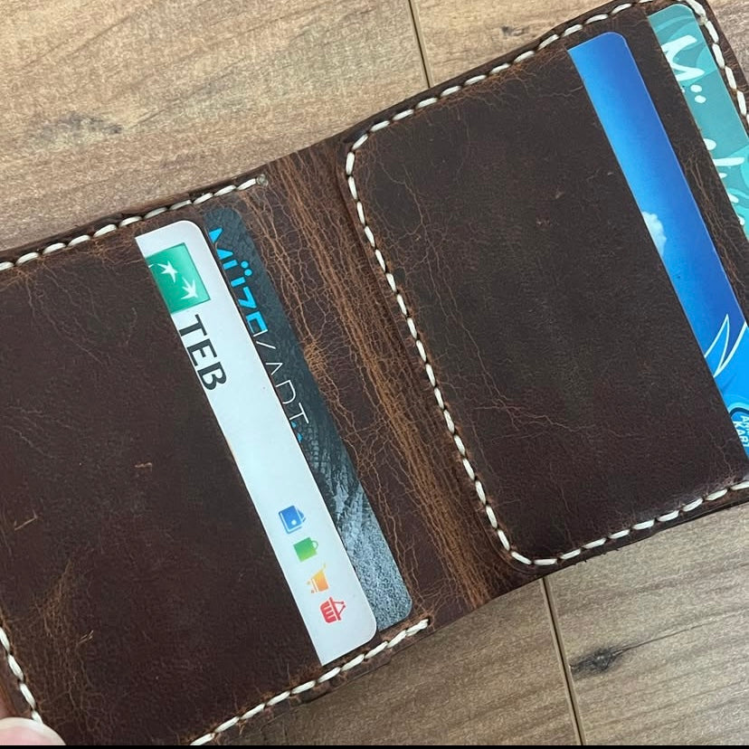 Handmade Card Holder, Business Card, Leather Mini Wallet, Brown Card Holder