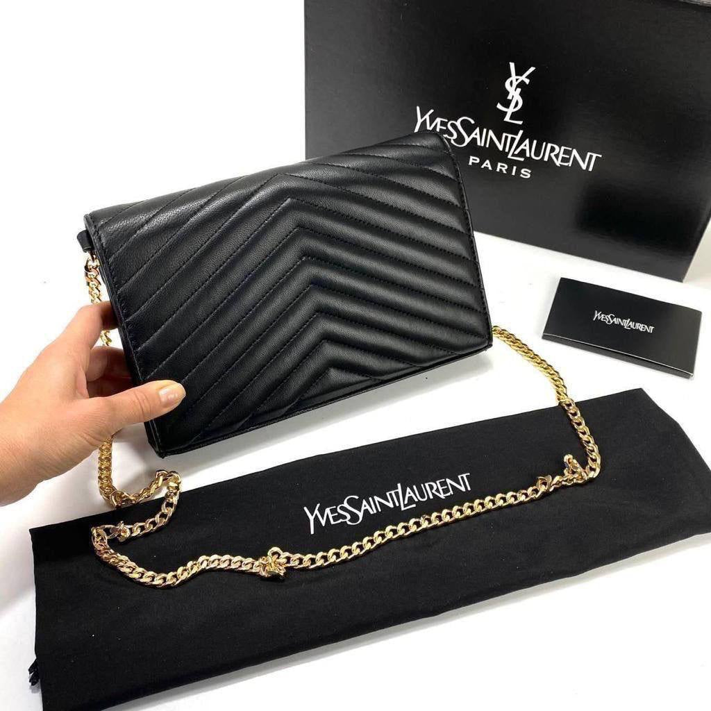 Yves Saint Laurent (YSL) Quilted Shoulder Bag 100% genuine leather Clutch.