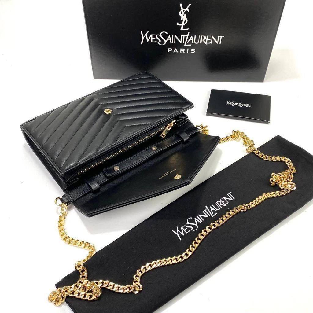 Yves Saint Laurent (YSL) Quilted Shoulder Bag 100% genuine leather Clutch.