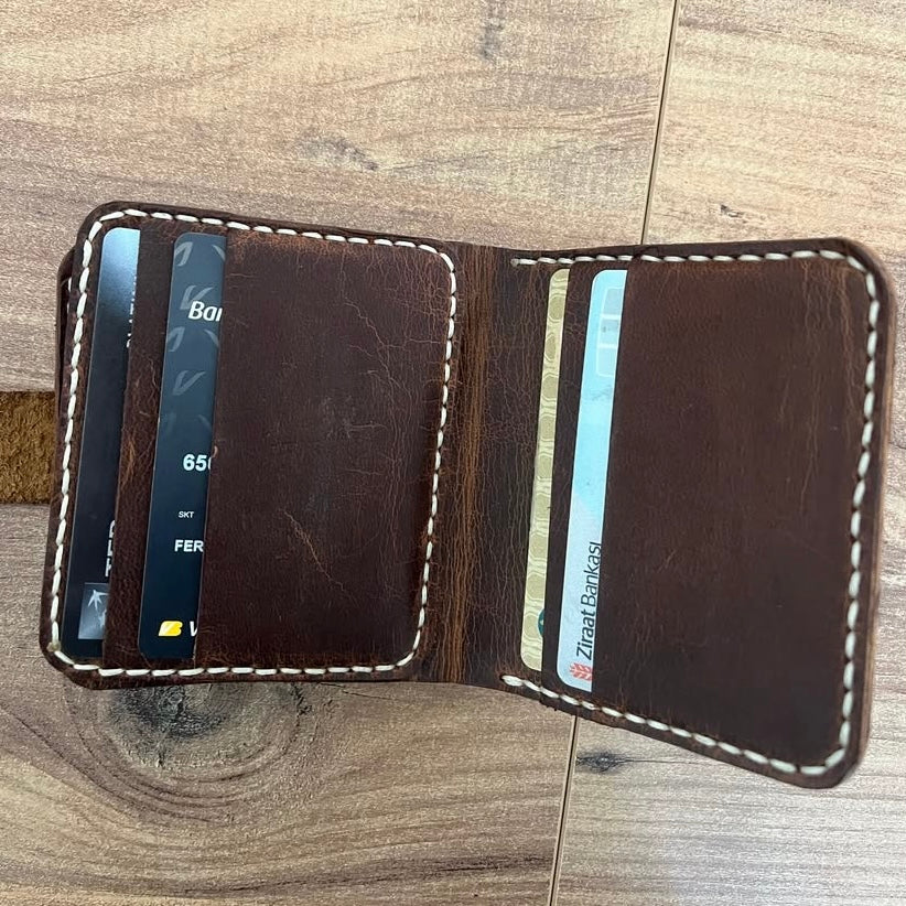Handmade Card Holder, Business Card, Leather Mini Wallet, Brown Card Holder
