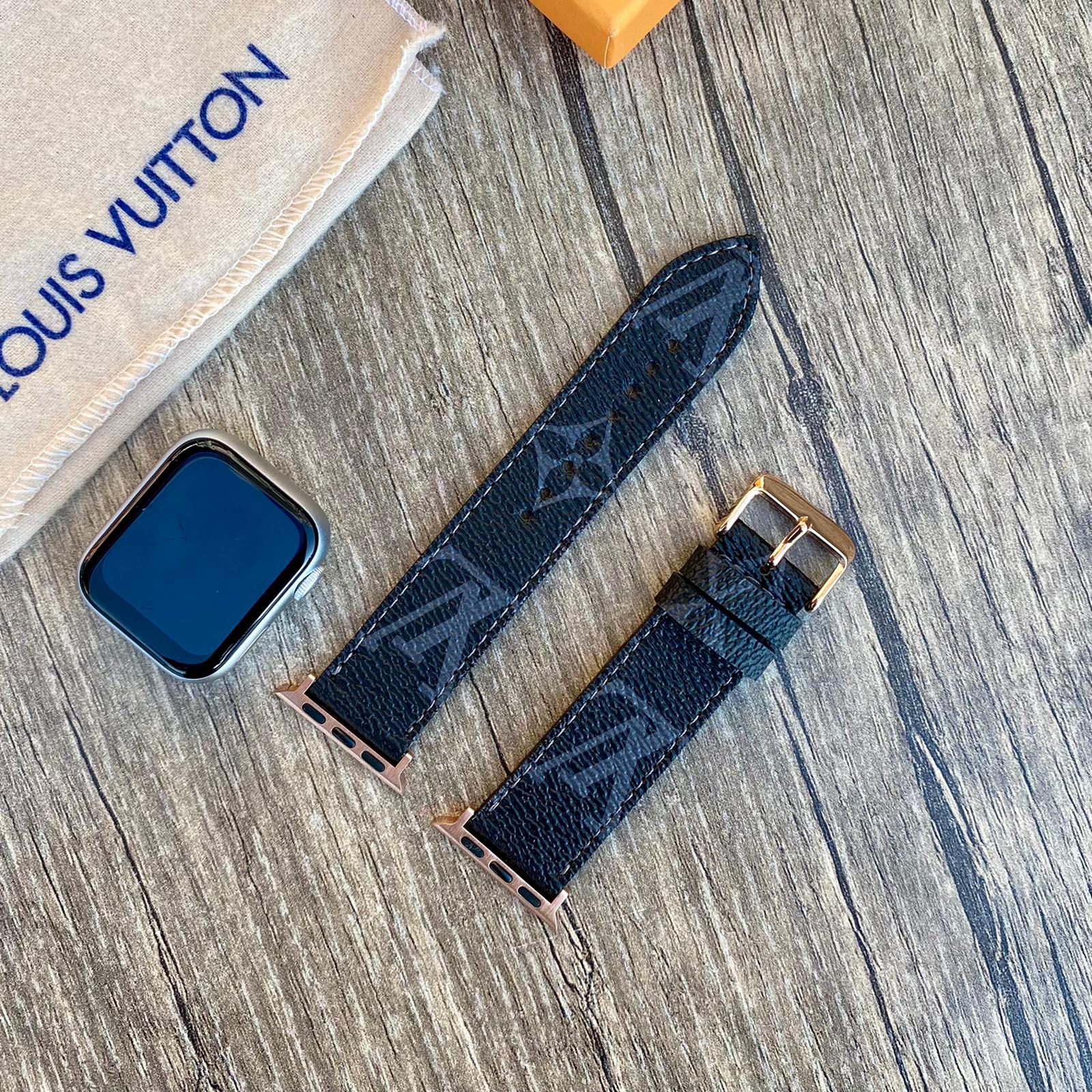Louis Vuitton Black Leather Apple Watch Band, iwatch series 7-6-5-4-3-2-1