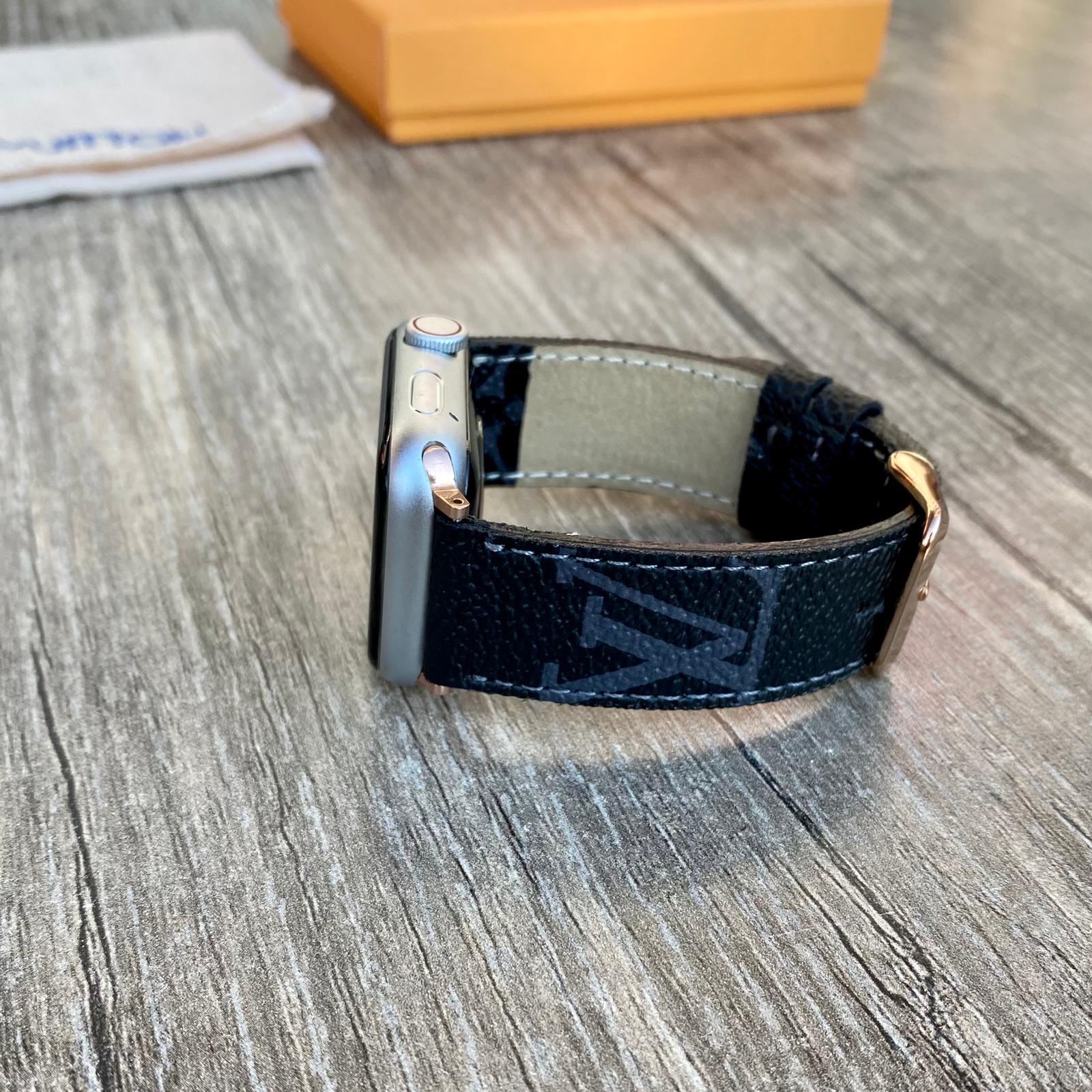 Louis Vuitton Black Leather Apple Watch Band, iwatch series 7-6-5-4-3-2-1