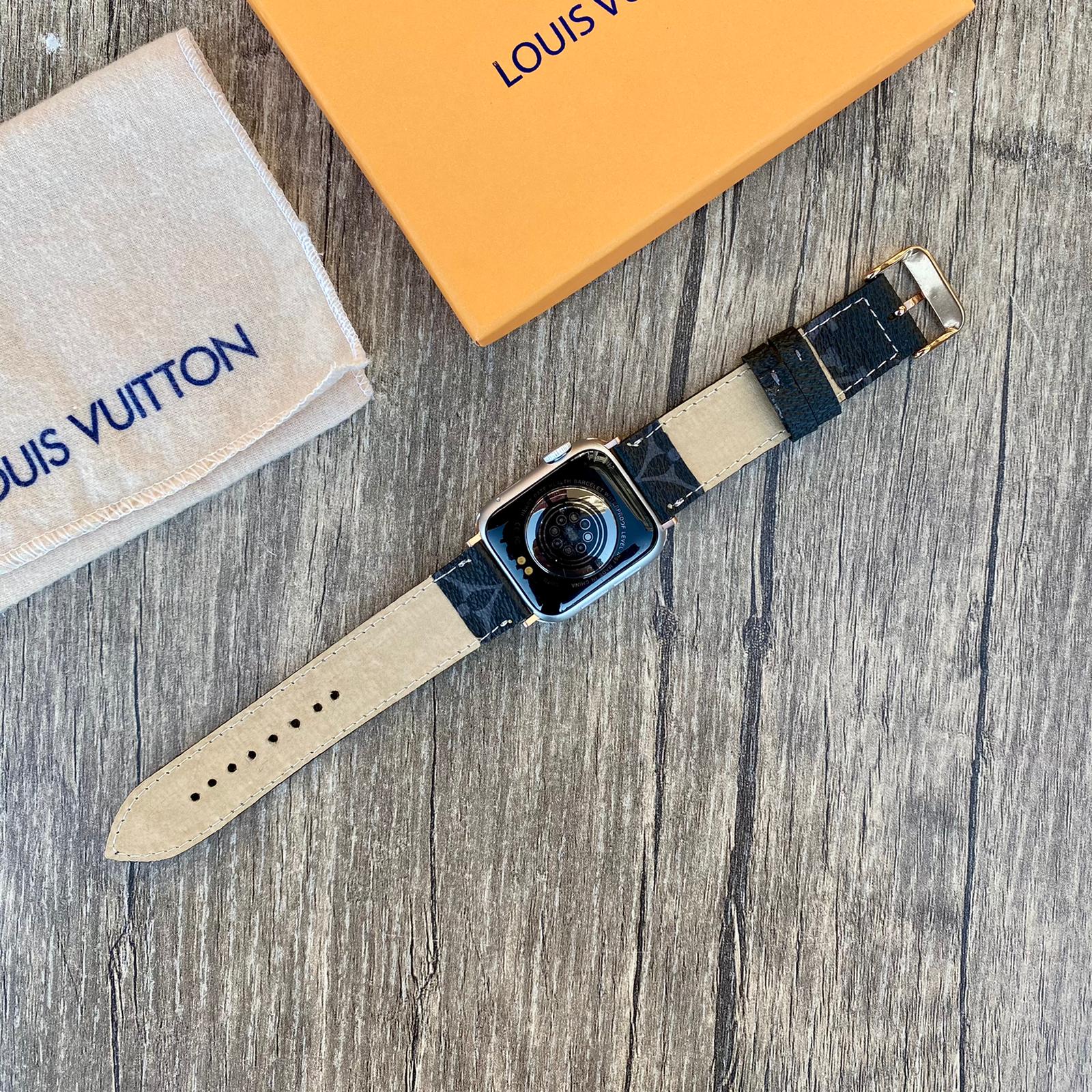 Louis Vuitton Black Leather Apple Watch Band, iwatch series 7-6-5-4-3-2-1