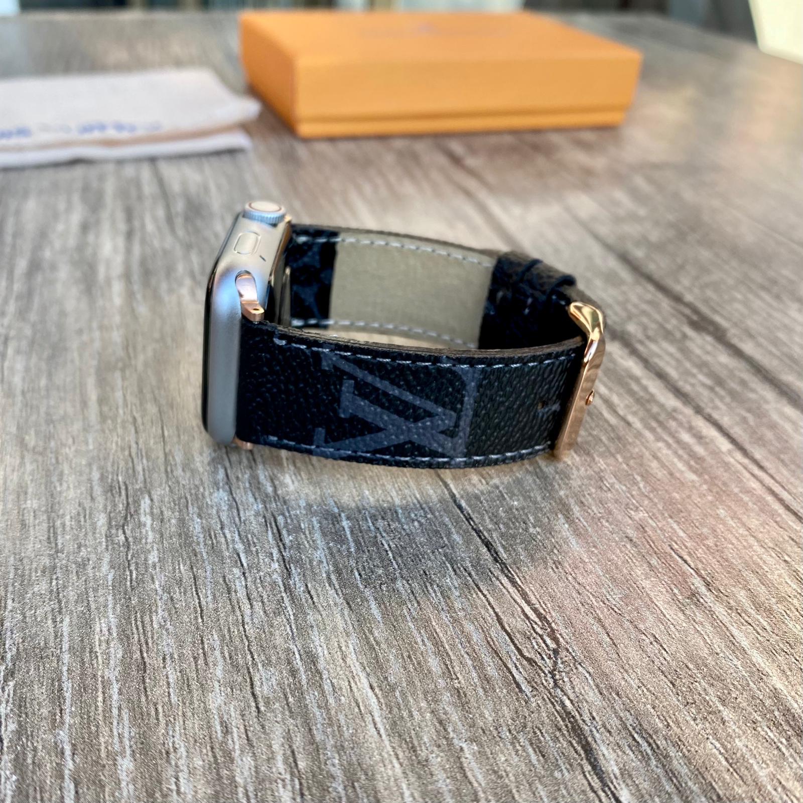 Louis Vuitton Black Leather Apple Watch Band, iwatch series 7-6-5-4-3-2-1
