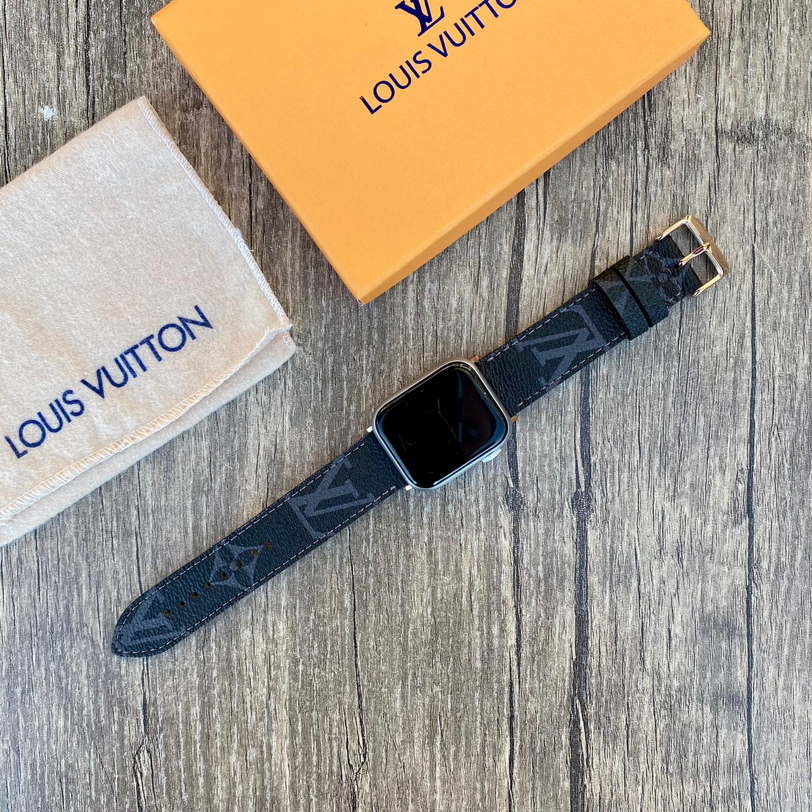 Louis Vuitton Black Leather Apple Watch Band, iwatch series 7-6-5-4-3-2-1