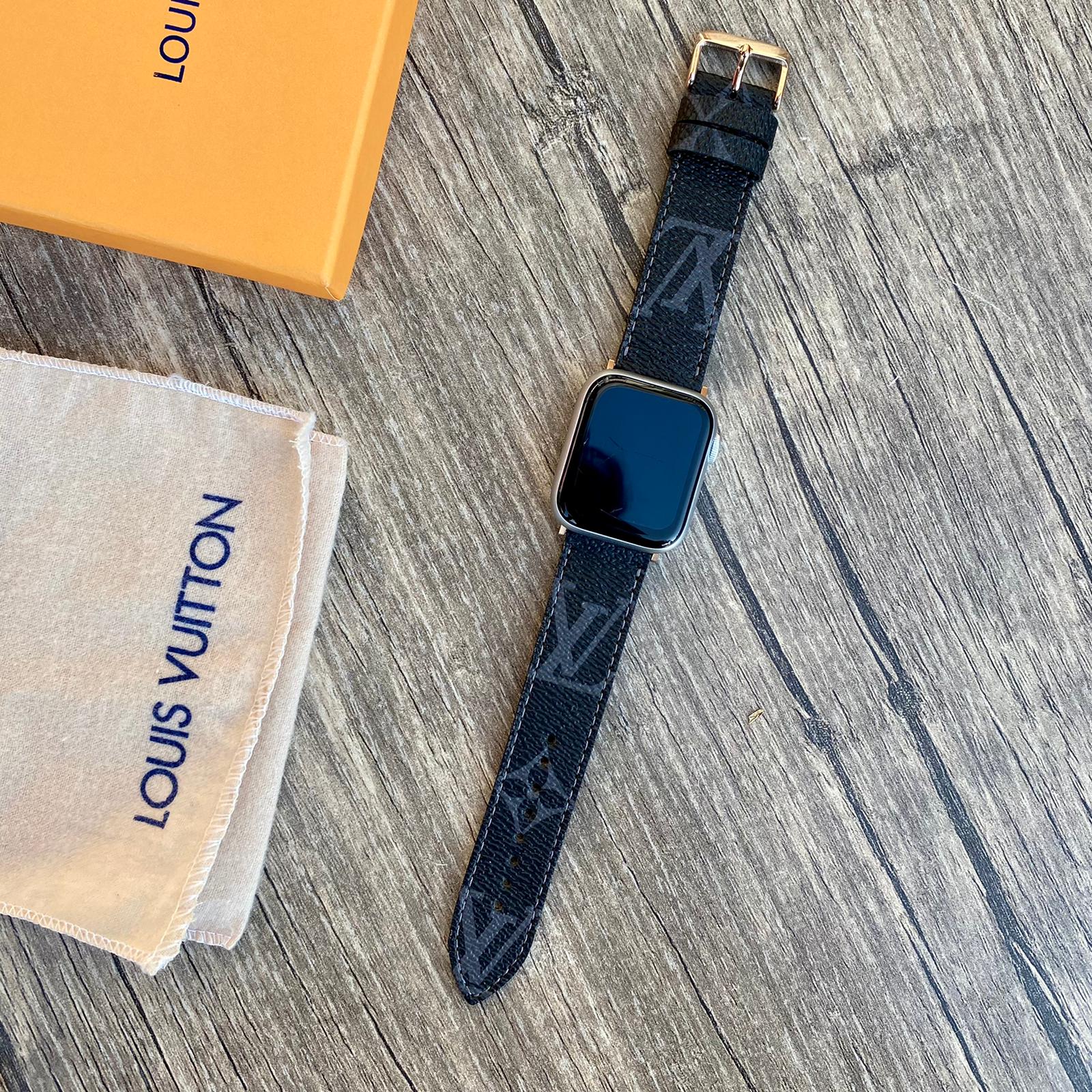 Louis Vuitton Black Leather Apple Watch Band, iwatch series 7-6-5-4-3-2-1