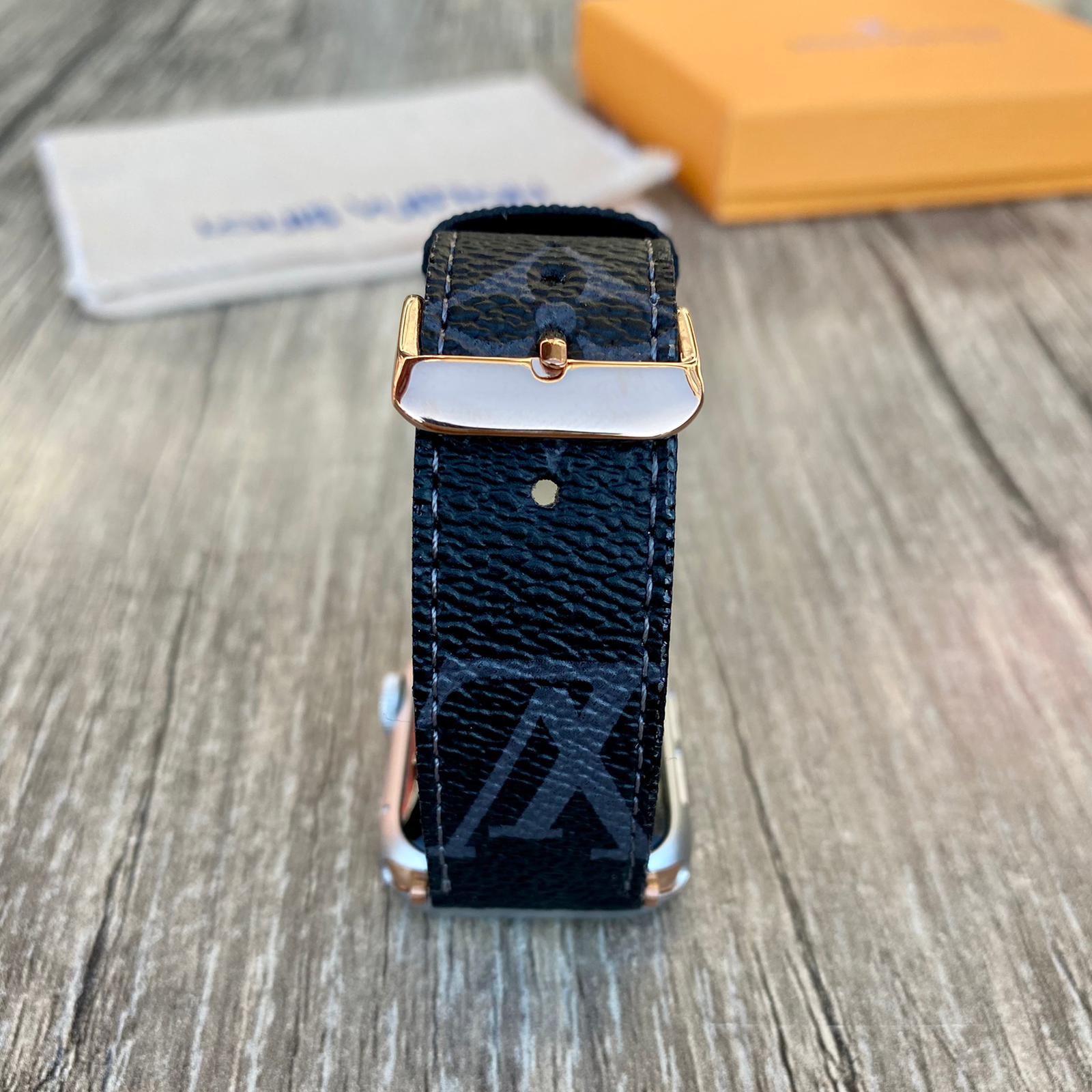 Louis Vuitton Black Leather Apple Watch Band, iwatch series 7-6-5-4-3-2-1